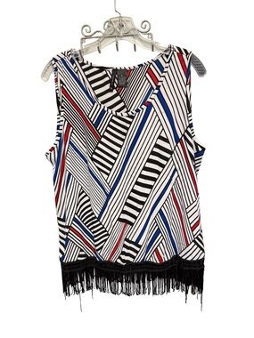 New Directions Women's Large Sleeveless Striped Fringe Top
